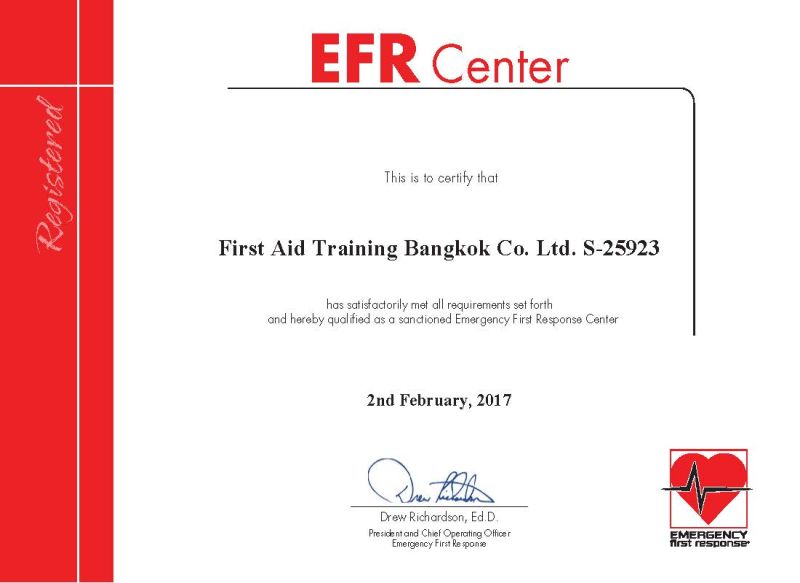 EFR Center Certificate - First Aid Training Bangkok EFR Center Certificate - First Aid Training Bangkok
